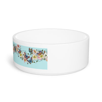 Floral Butterfly Pet Bowl — Ceramic Dog & Cat Food Dish