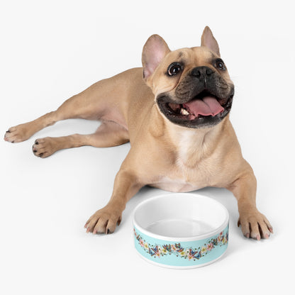 Floral Butterfly Pet Bowl — Ceramic Dog & Cat Food Dish