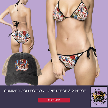 Tattooed Cat Vintage One-Piece Swimsuit — Black & White Tattoo-Style Cat AOP
