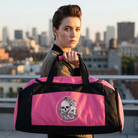 Roses Skull Pair - Gym Bag — Floral Skull Duffle for Gym, Travel & Fitness