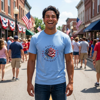 Happy Birthday America Rose Tattoo - Gildan Black T-Shirt — Artistic Portrait Graphic Tee