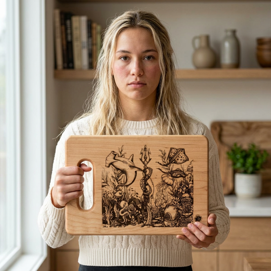 Ocean Underwater Journey Tattoo Engraved Cutting Board — Underwater Journey Wood Paddle & Rectangular