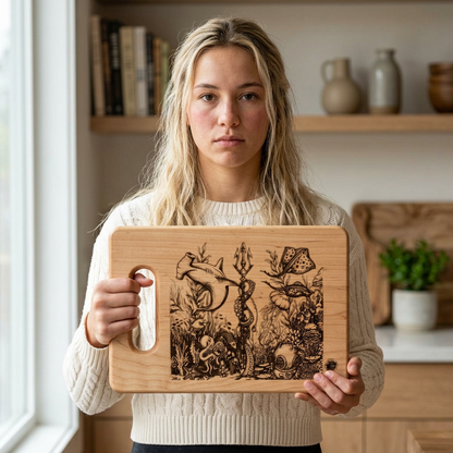 Ocean Underwater Journey Tattoo Engraved Cutting Board — Underwater Journey Wood Paddle & Rectangular