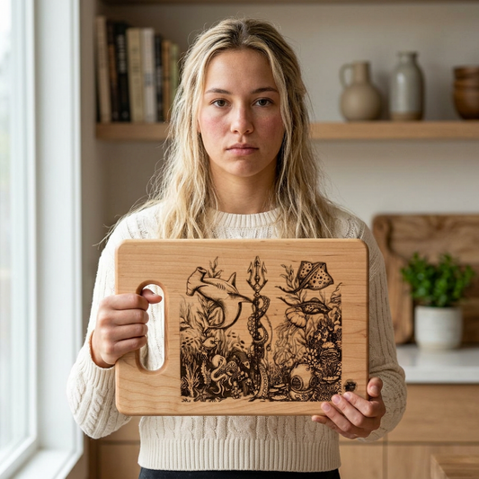 Ocean Underwater Journey Tattoo Engraved Cutting Board — Underwater Journey Wood Paddle & Rectangular