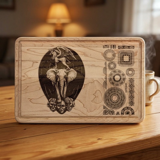 African-Inspired Totem Tattoo Engraved Wooden Cutting Board — Decorative Serving & Chopping Board
