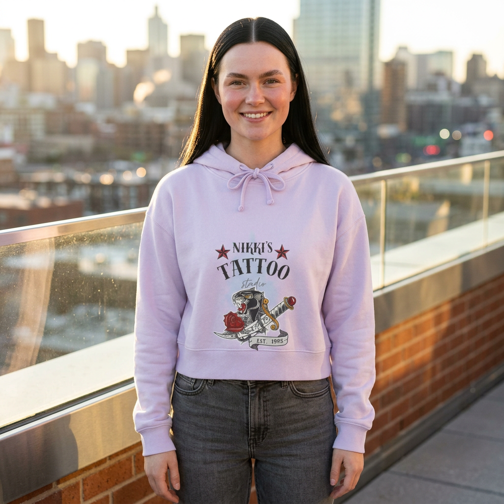 Nikki's Tattoo Studio Collection - Panther Dagger Rose - Crop Hoodie Sweatshirt