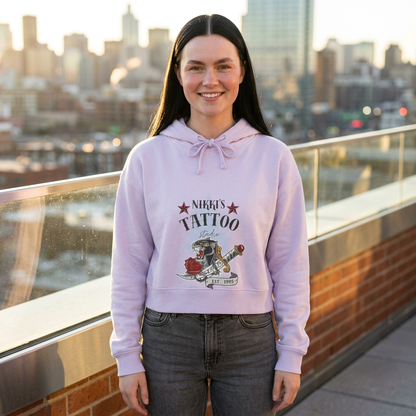 Nikki's Tattoo Studio Collection - Panther Dagger Rose - Crop Hoodie Sweatshirt
