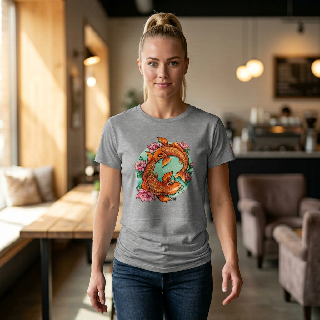 Koi Fish Tattoo - Women's Crop Top — White Festival Cropped T-Shirt