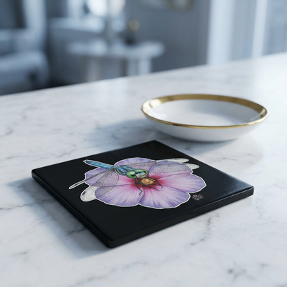 Sugar Skull - Round/Square Ceramic Drink Coaster— Purple Black Day of the Dead Decorative