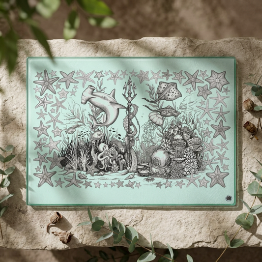Ocean Tattoo Underwater Journey - Glass Cutting Board