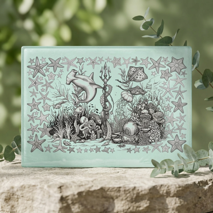 Ocean Tattoo Underwater Journey - Glass Cutting Board