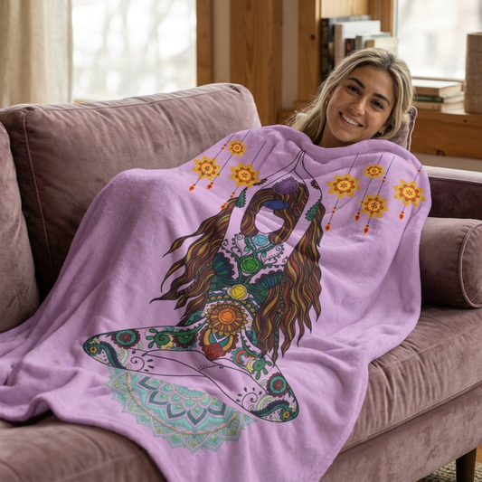 Yoga Goddess Meditation Lotus Mandala - 50" x 60" Blanket - Velveteen Plush Blanket