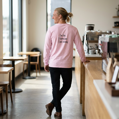 Live Free, Sail Wild Pirate Lady with Back Quote "I’m the Storm You Saw Coming" - Gildan Adult Long Sleeve Ultra Cotton T-Shirt
