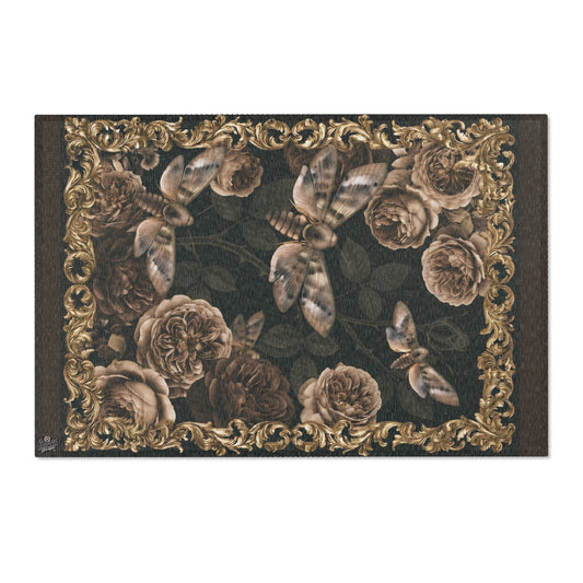 Vintage Floral & Moth Area Rug — Dark Victorian Border Accent Rug