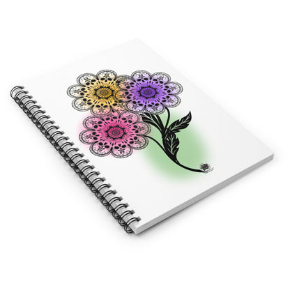 Skull Flower Mandala Trio Spiral Notebook — Ruled Journal with Pink, Purple & Gold Flower Design
