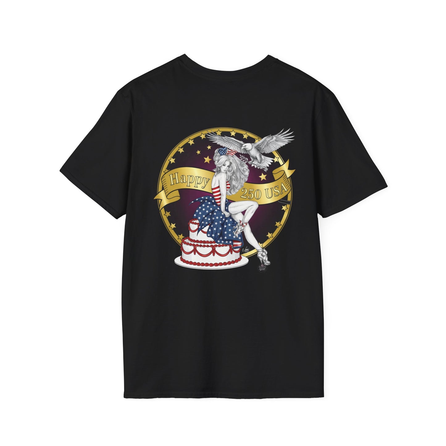 Eagle Tattoo T-Shirt with Flag & Lady Liberty – Happy 250th Birthday USA
