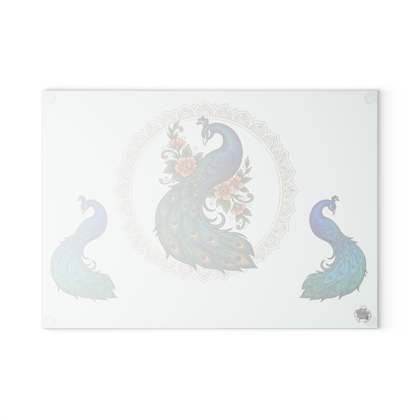 Floral Peacock - Glass Cutting Board — Decorative Tempered Glass Chopping Board with Elegant Peacock Design