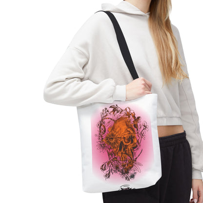 Floral Skull and Dragonfly Tattoo Art (Orange) - Tote Bag (3 Sizes)