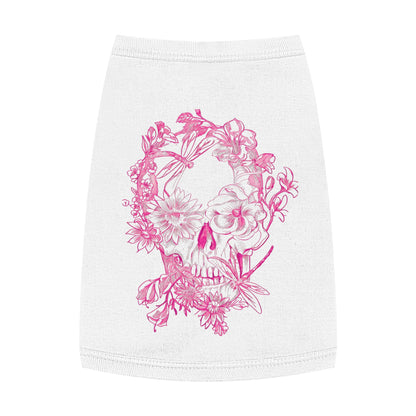 Floral Skull and Dragonfly Tattoo Art (Pink) - Black Pet Tank Top – White Pet Tank Top