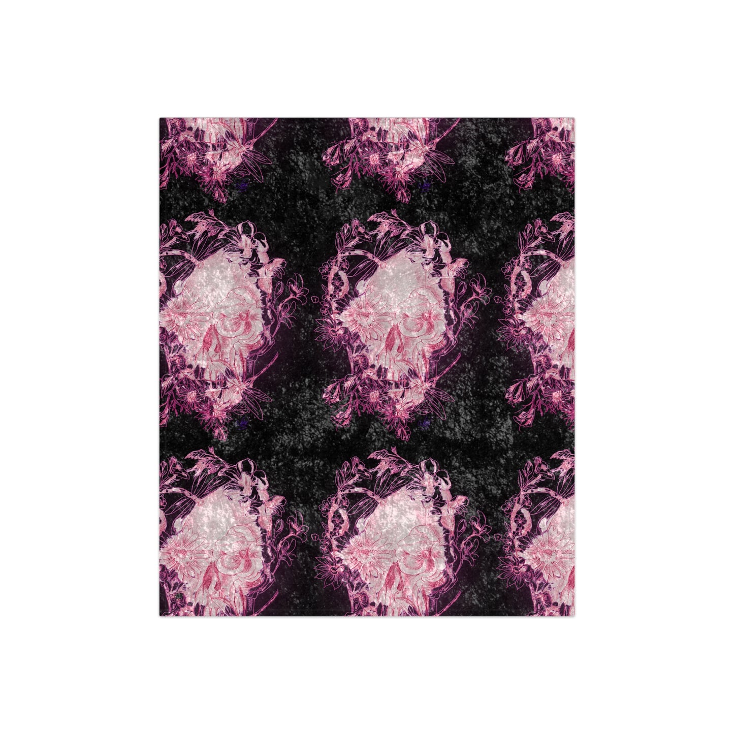Floral Skull and Dragonfly Tattoo Art (Pink) - Crushed Velvet Blanket