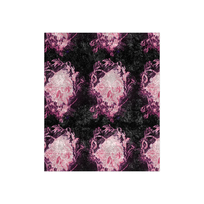 Floral Skull and Dragonfly Tattoo Art (Pink) - Crushed Velvet Blanket