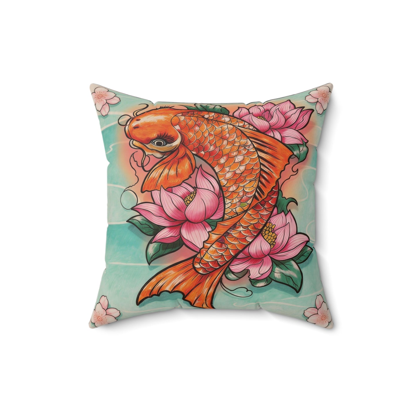 Girly Koi Pink Lotus Tattoo - Decorative Pillow