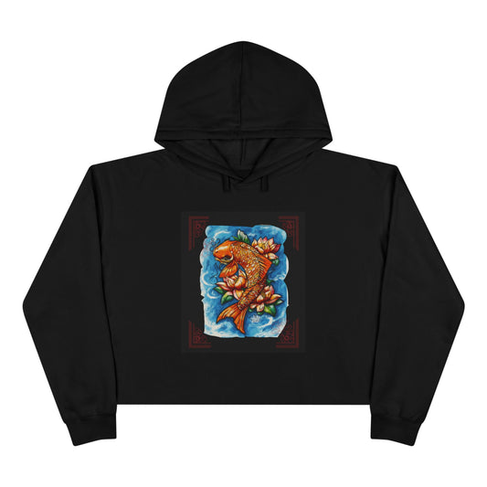 Koi Fish Tattoo Crop Hoodie — Cropped Hooded Sweatshirt with Koi Design