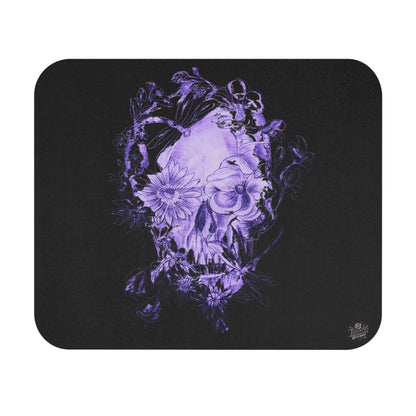 Floral Skull and Dragonfly Tattoo Art (Purple) - Mouse Pad — Elegant Purple & Black Desk Mat