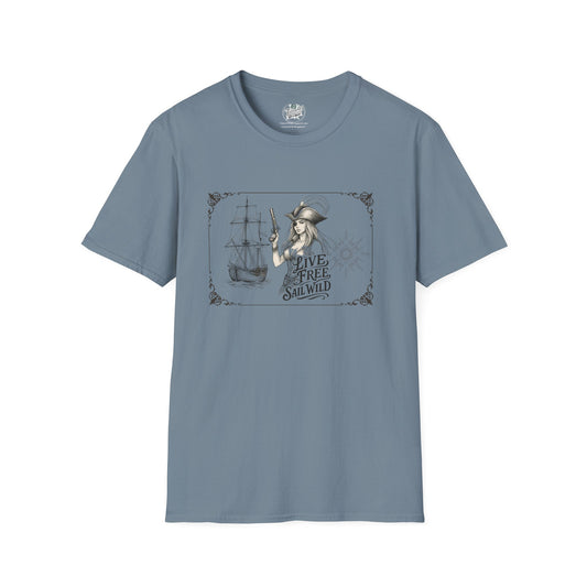 Live Free, Sail Wild Pirate Lady with Back Quote "I’m the Storm You Saw Coming" - Tshirt