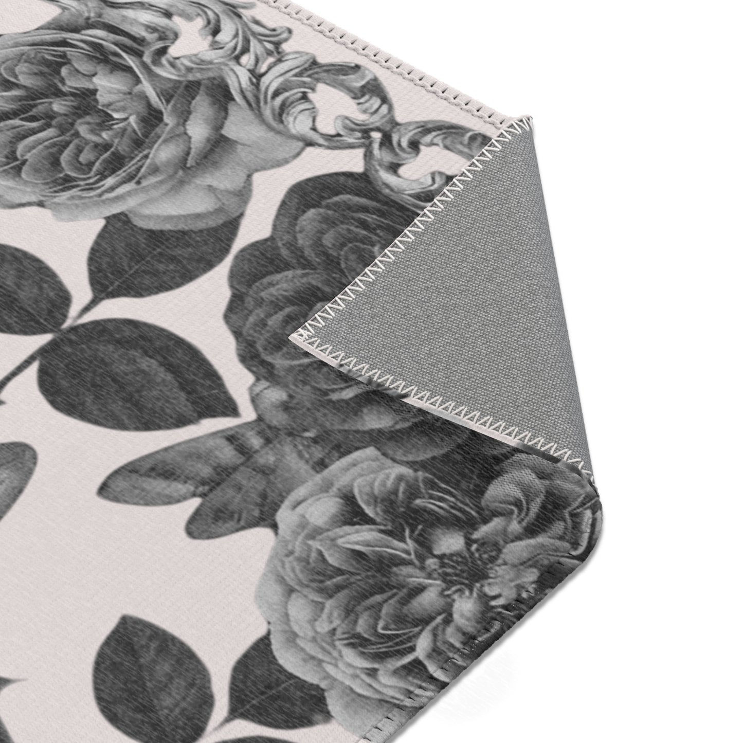 Vintage Botanical Moth Area Rug – Monochrome Floral Accent Rug