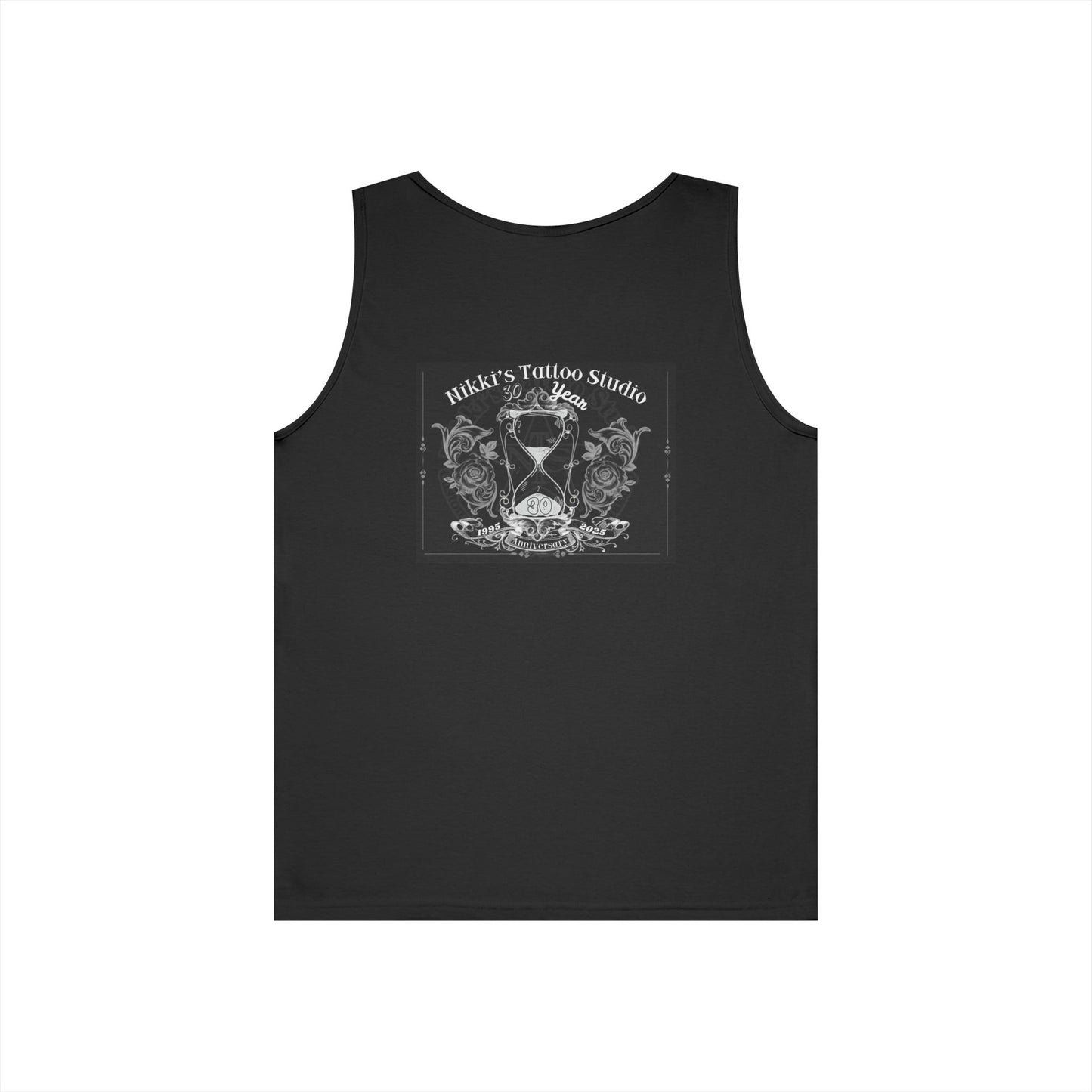 Nikki's Tattoo Studio Collection - 30 Year Anniversary Edition - Skull and Snake Logo Unisex Heavy Cotton Tank Top - Black & Grey