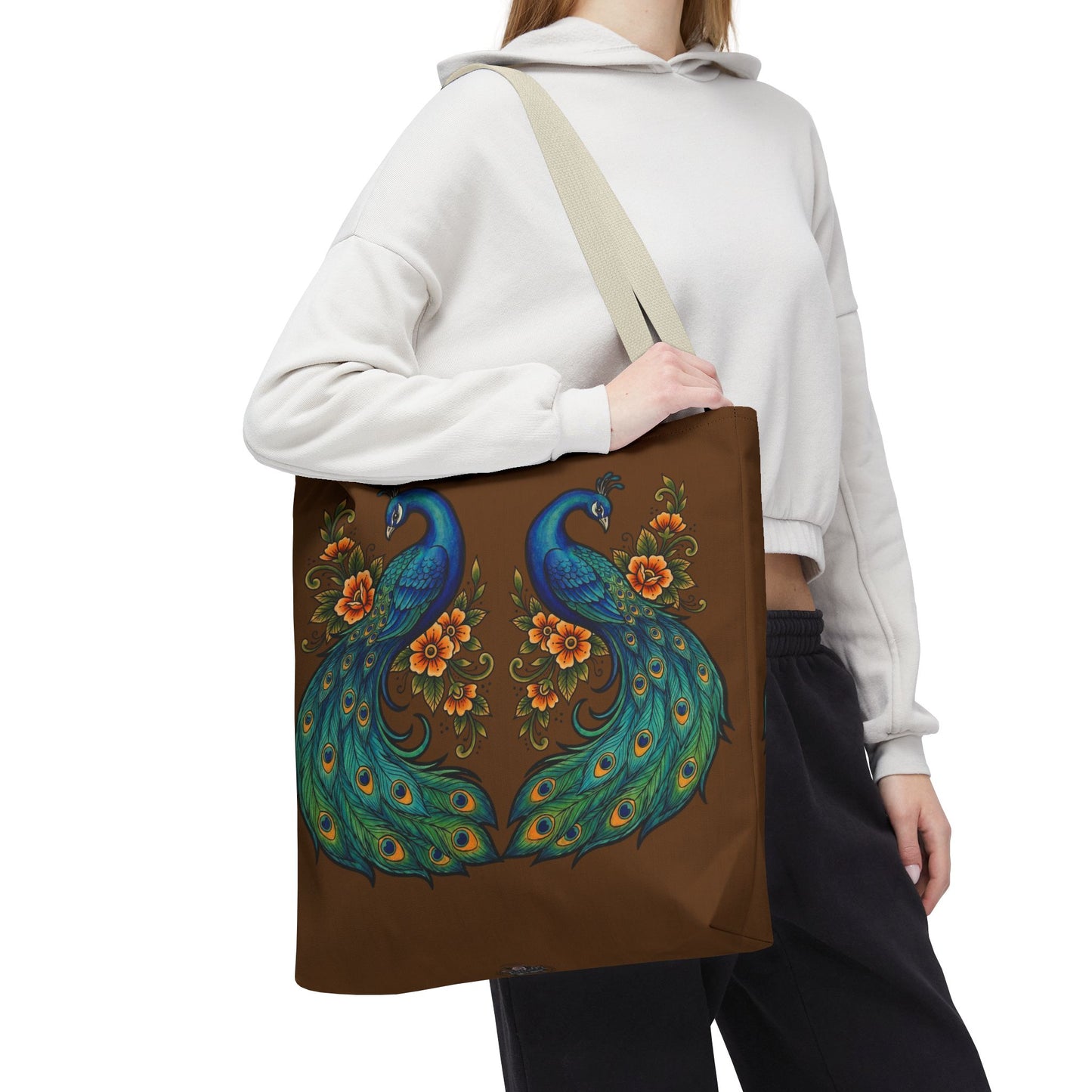 Floral Peacock - Tote Bag — Boho Vintage Brown All-Over Print
