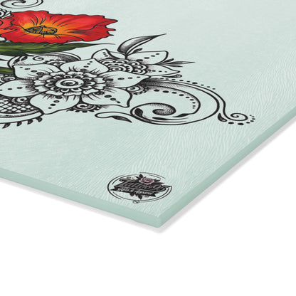 Floral Red Poppy Glass Cutting Board – Decorative Kitchen Chopping Board