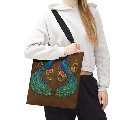 Floral Peacock - Tote Bag — Boho Vintage Brown All-Over Print