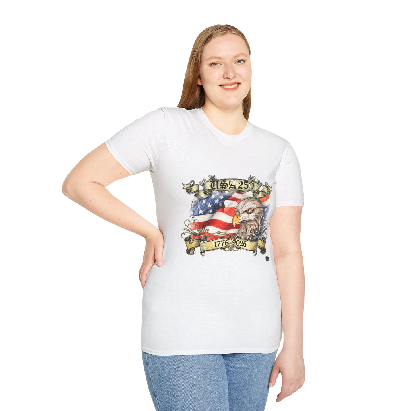 Eagle Tattoo T-Shirt with Flag & Lady Liberty – Happy 250th Birthday USA