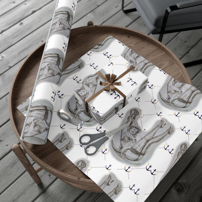 Vintage Sailor Girl Artwork Gift Wrap Paper — Nautical Retro Wrapping Sheets