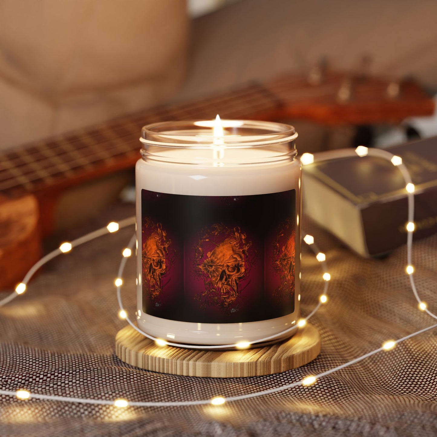 Floral Skull and Dragonfly Tattoo Art (Orange) -  9oz Candle, Long-Burn Aromatic Candle Scented and unscented.