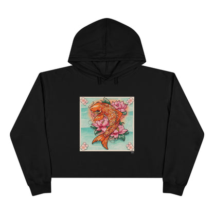 Girly Koi Pink Lotus Tattoo - Black Crop Hoodie — Original Tattoo Artwork