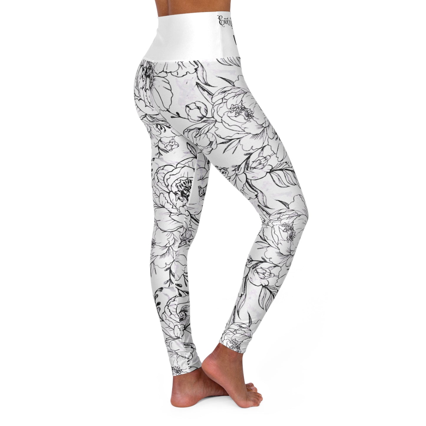 Peonies Tattoo Artwork - High-Waisted Yoga Leggings — "Everything Starts With a Dream"