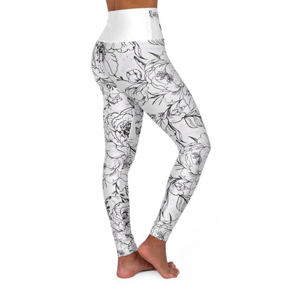 Peonies Tattoo Artwork - High-Waisted Yoga Leggings — "Everything Starts With a Dream"