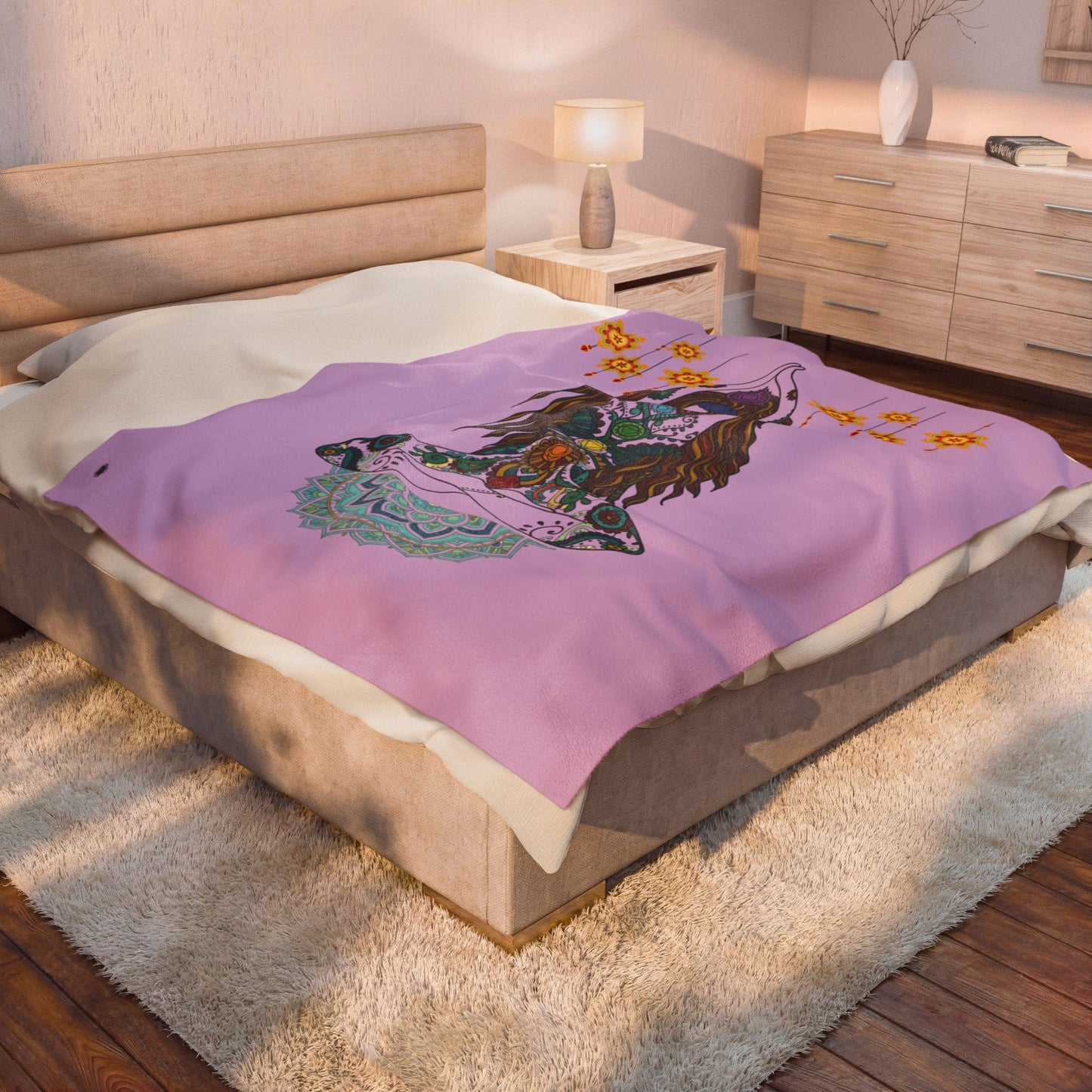Yoga Goddess Meditation Lotus Mandala - Blanket - Sofa Sizes - Velveteen Plush Blanket