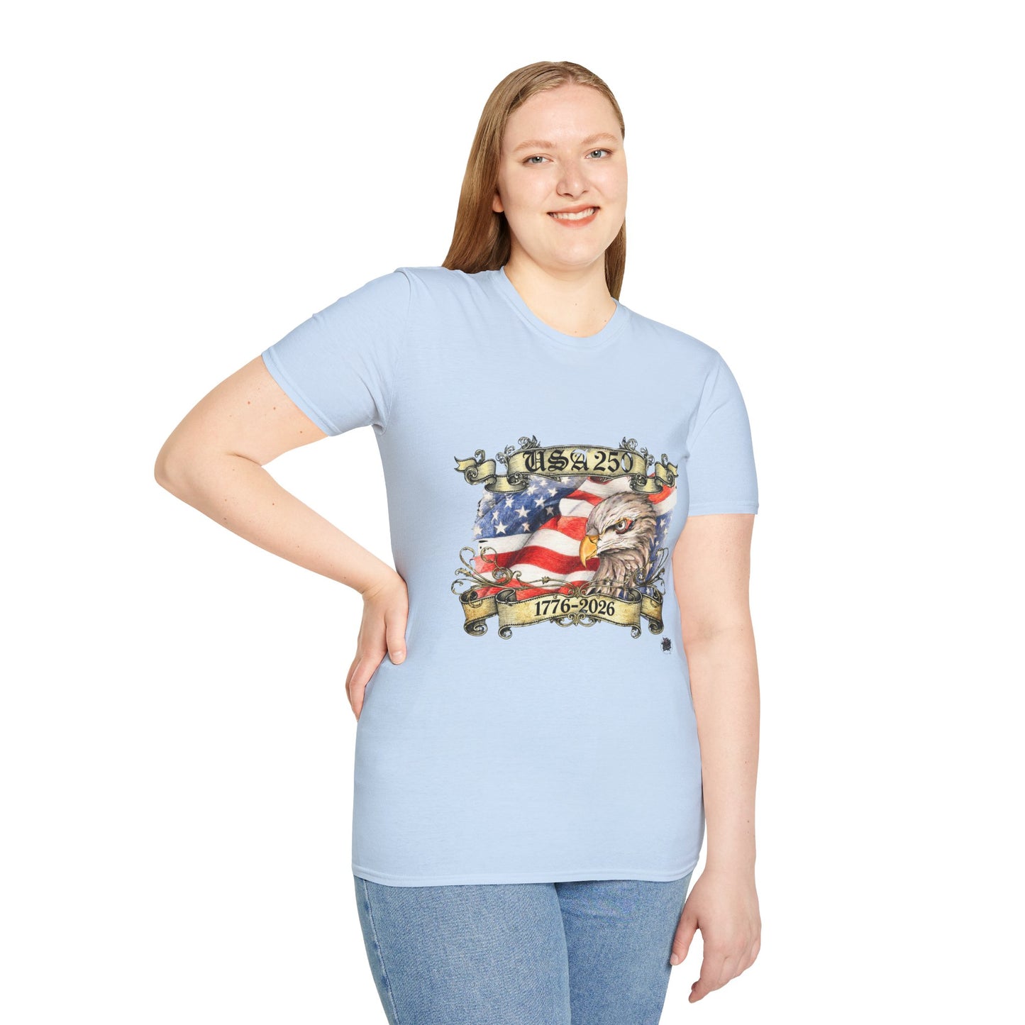 Eagle Tattoo T-Shirt with Flag & Lady Liberty – Happy 250th Birthday USA