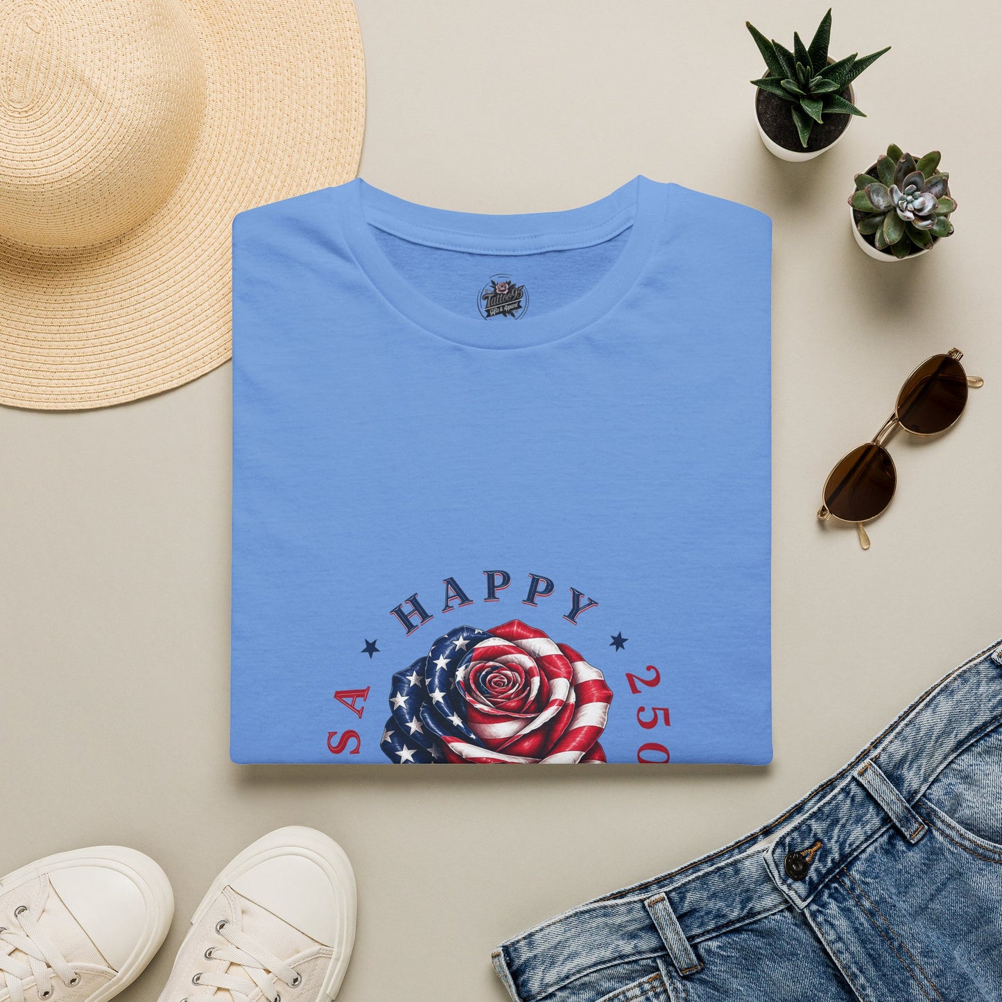 Happy Birthday America Rose Tattoo - Gildan Black T-Shirt — Artistic Portrait Graphic Tee