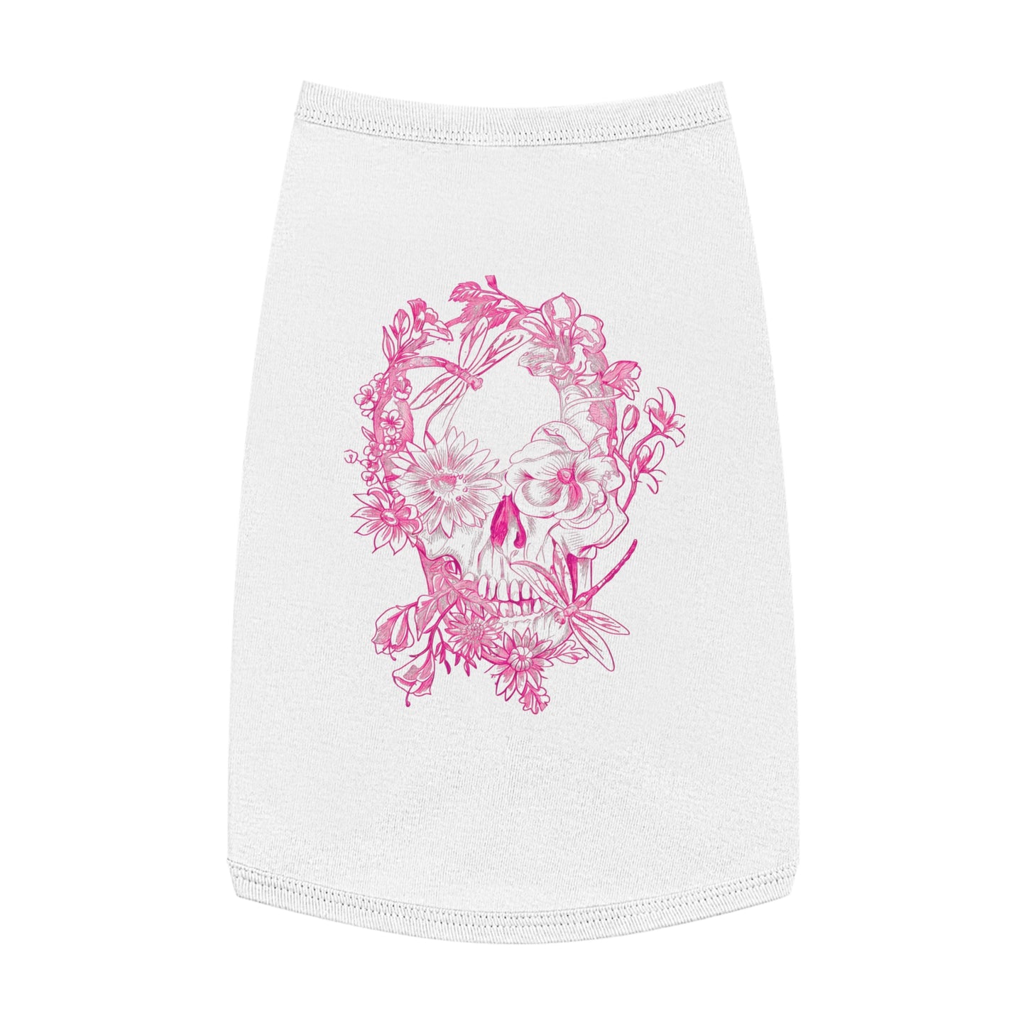 Floral Skull and Dragonfly Tattoo Art (Pink) - Black Pet Tank Top – White Pet Tank Top