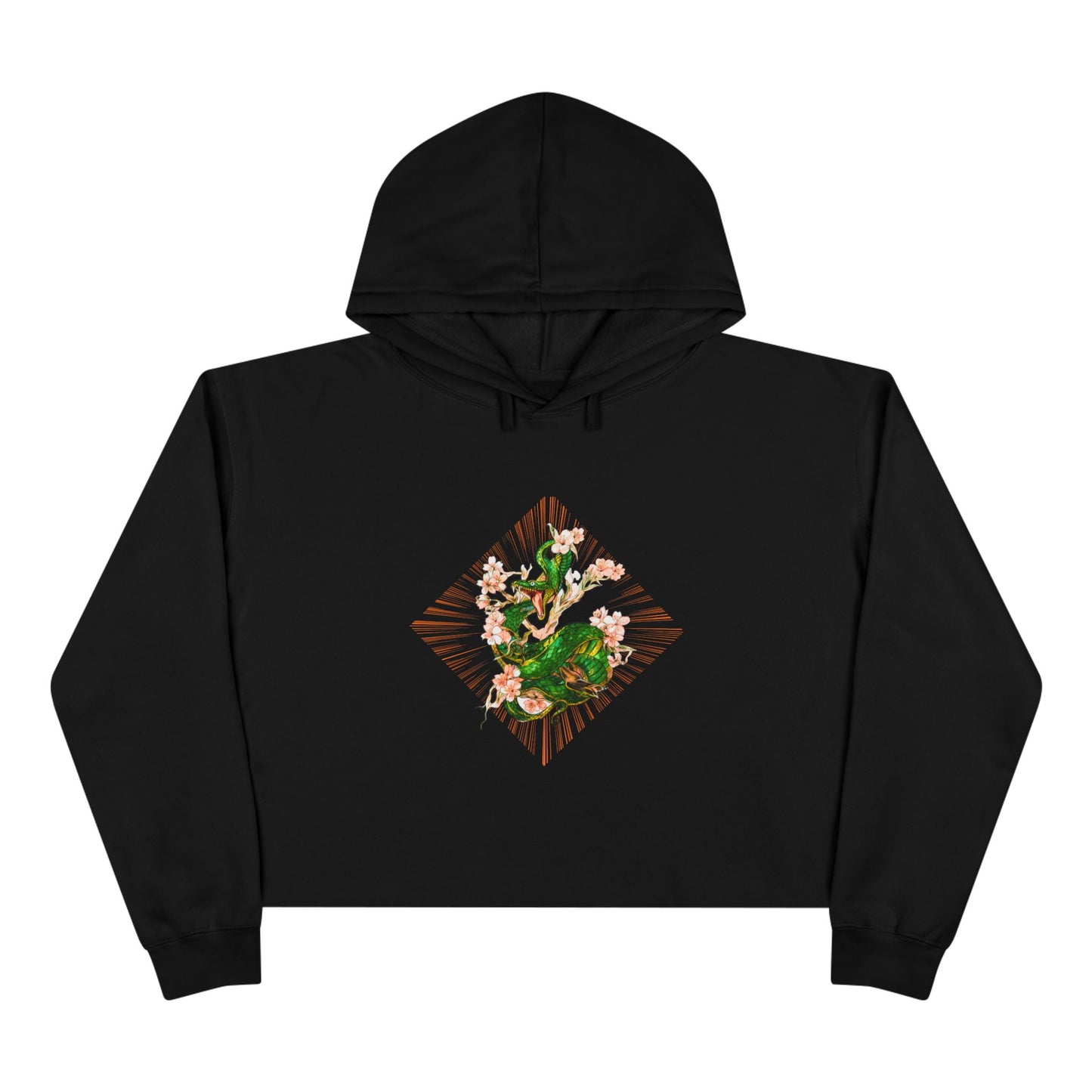 Snake and Cherry Blossom- Crop Hoodie Sweatshirt Black or White
