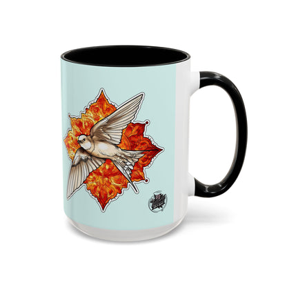 Swallow & Autumn Leaf Accent Coffee Mug — Ceramic Bird Lover Gift (11/15oz)