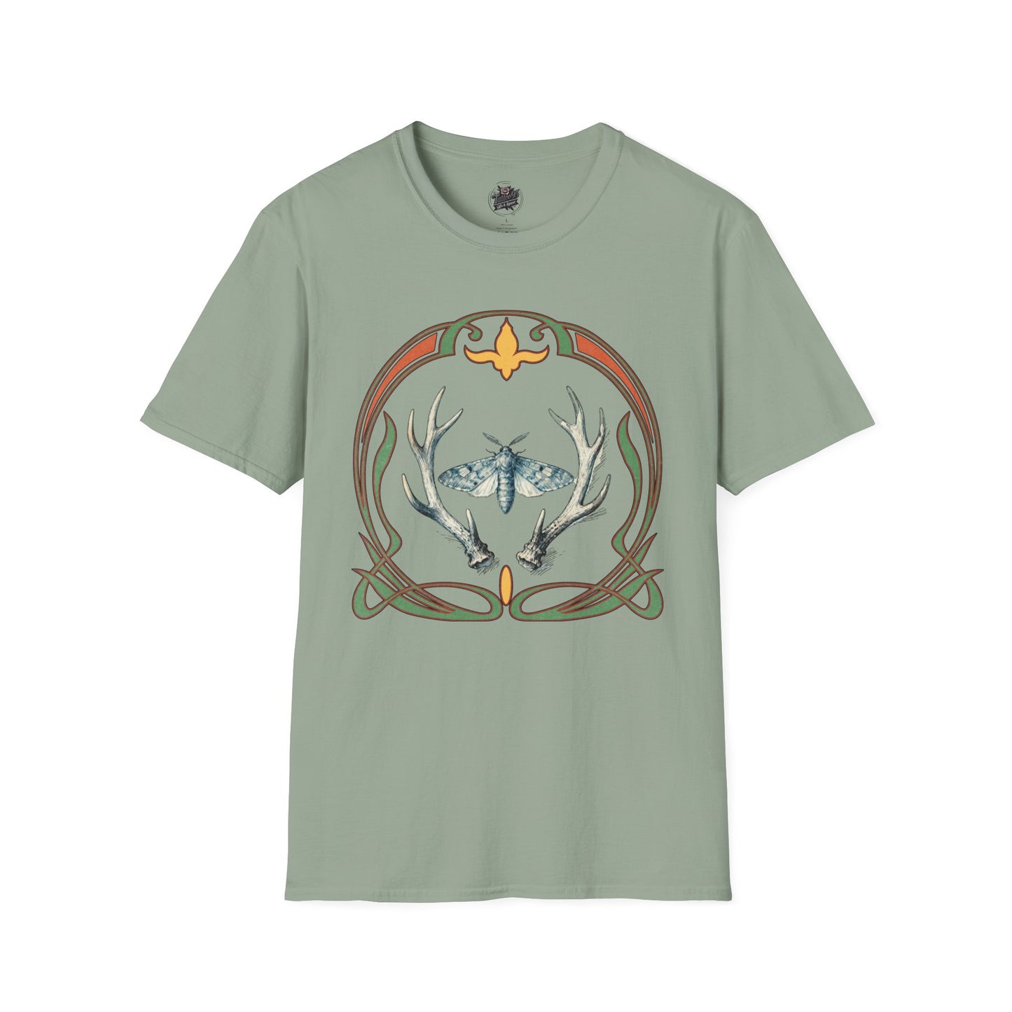 Moth & Antler Tattoo Art - T-Shirt — Nature-Inspired Celtic Frame Graphic Tee