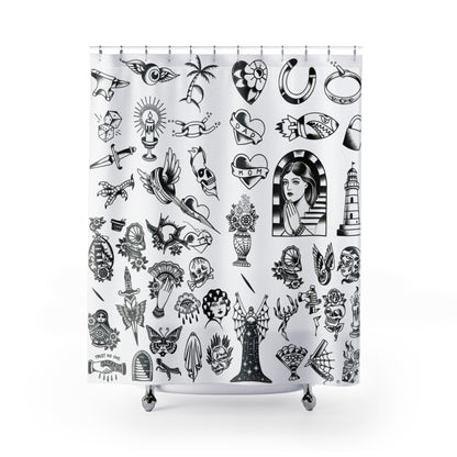 Retro Tattoos Shower Curtain - Tattoo Bathroom Art