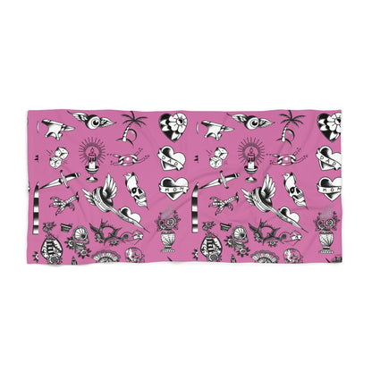 Tattoo Artwork - Pink & Black Beach Towel — (Small & Large)