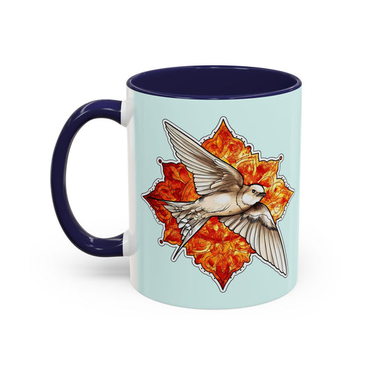 Swallow & Autumn Leaf Accent Coffee Mug — Ceramic Bird Lover Gift (11/15oz)
